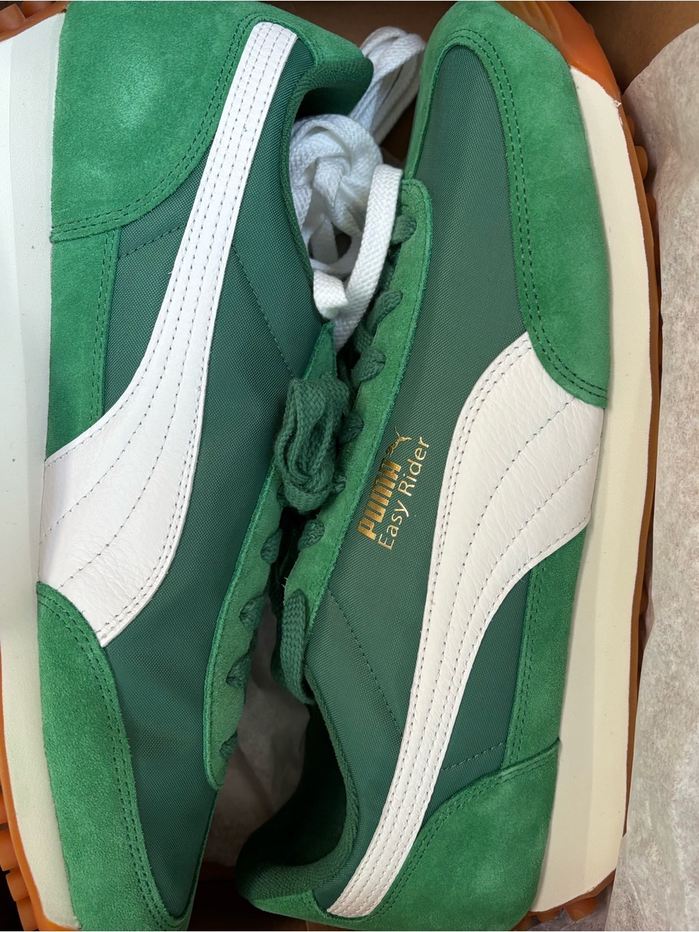 Puma Men’s Green Suede & Textile Low-Top Sneakers - Picture 7 of 9